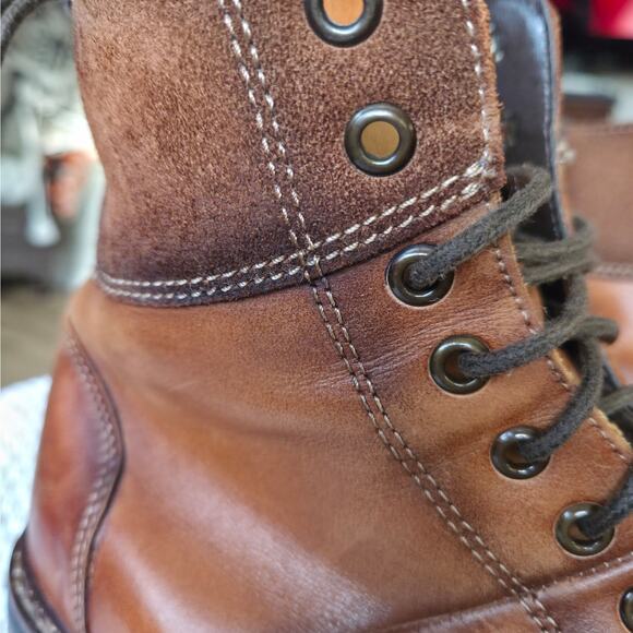 Steve Madden Stratus Tan Brown Distressed Leather Combat Boots EUC  13D - Picture 11 of 12